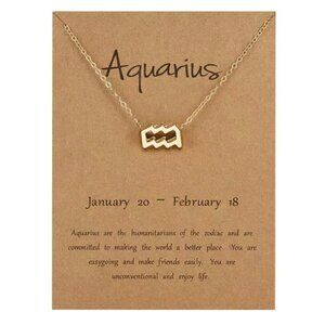 AQUARIUS Zodiac Symbol Gold Necklace 18”